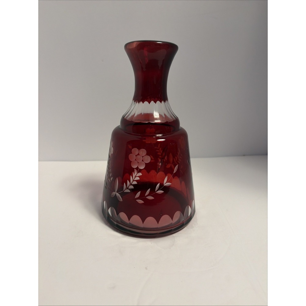 Bohemian Czech Ruby Red Cut to Clear Bedside Decanter Vintage Cranberry